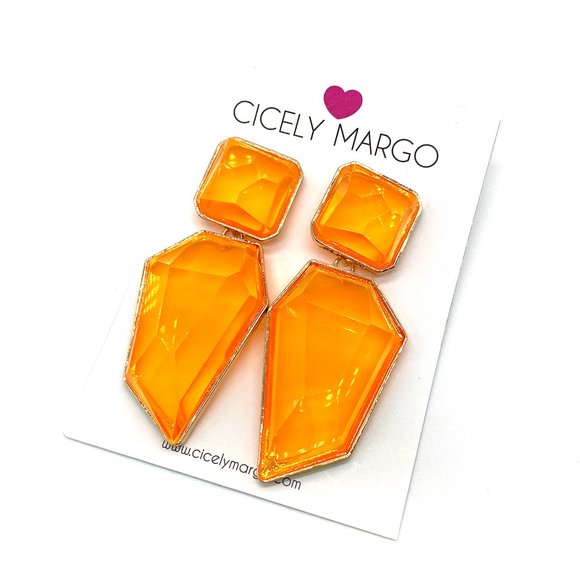 Candy Geo Statement Earrings Neon Orange - Picture 1 of 3